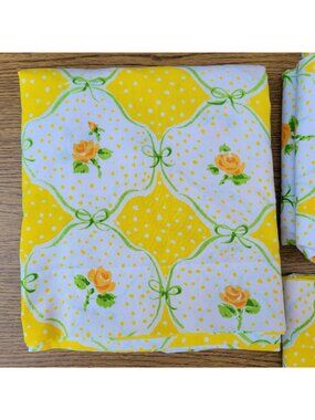 Vintage Lady Pepperell Twin Sheet Set Yellow Snow Roses 70s Bedding
